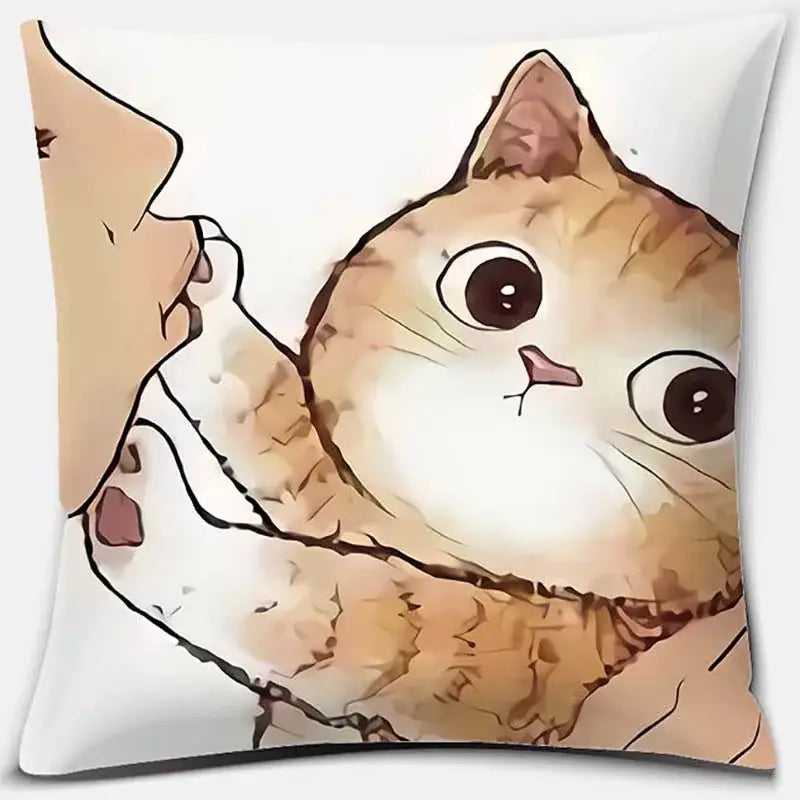 Cute cat kiss love cartoon pillowcase set – bedroom decor