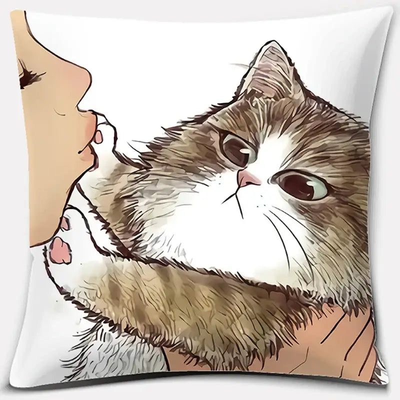 Cute cat kiss love cartoon pillowcase set – bedroom decor