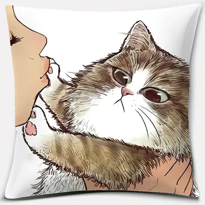 Cute cat kiss love cartoon pillowcase set – bedroom decor