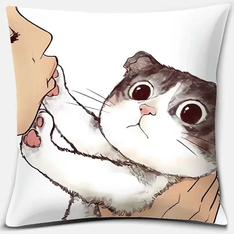 Cute cat kiss love cartoon pillowcase set – bedroom decor