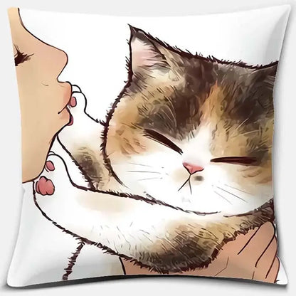 Cute cat kiss love cartoon pillowcase set – bedroom decor