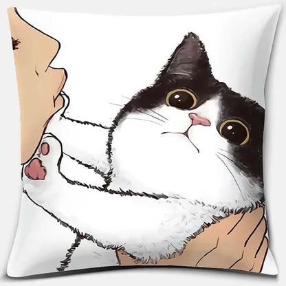 Cute cat kiss love cartoon pillowcase set – bedroom decor