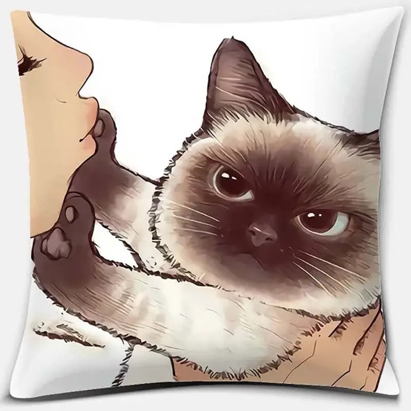 Cute cat kiss love cartoon pillowcase set – bedroom decor