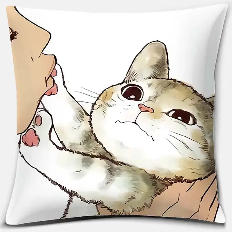 Cute cat kiss love cartoon pillowcase set – bedroom decor