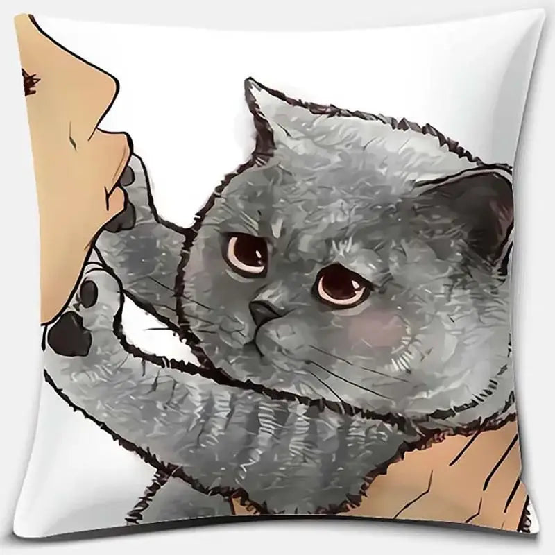 Cute cat kiss love cartoon pillowcase set – bedroom decor
