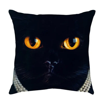 Cute cat sofa cotton linen cushion cover living room pillow case