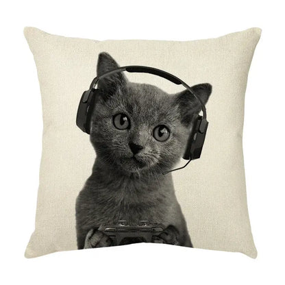 Cute cat sofa cotton linen cushion cover living room pillow case