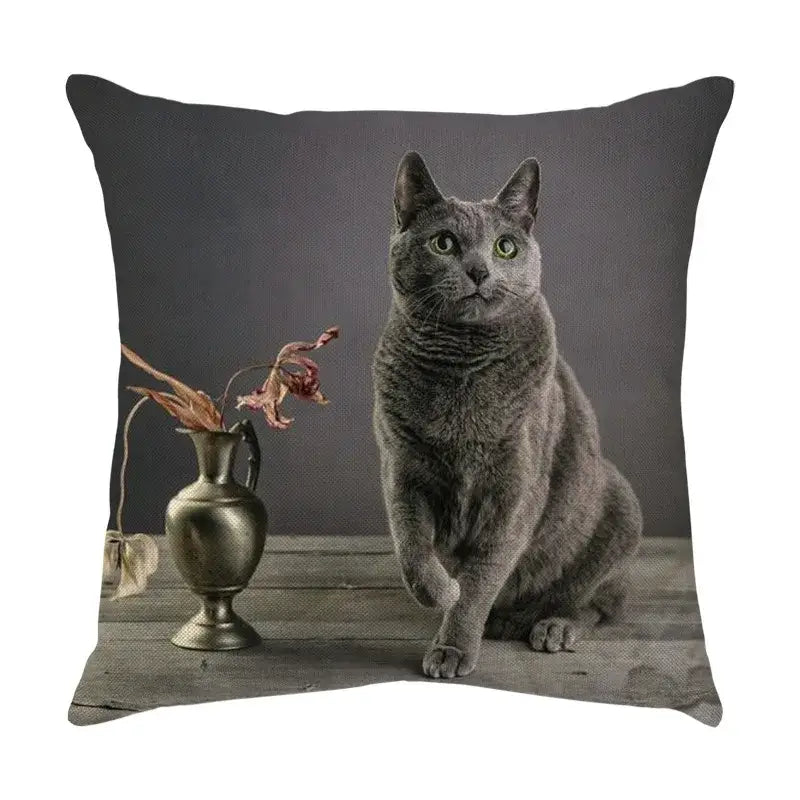Cute cat sofa cotton linen cushion cover living room pillow case
