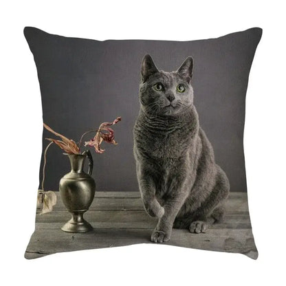 Cute cat sofa cotton linen cushion cover living room pillow case