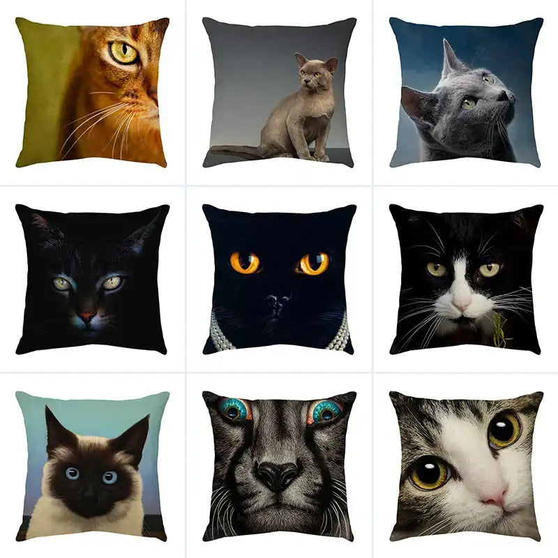 Cute cat sofa cotton linen cushion cover living room pillow case