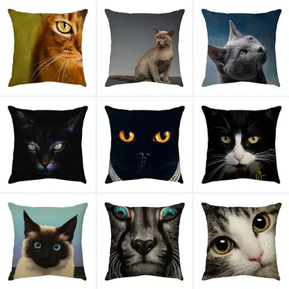 Cute cat sofa cotton linen cushion cover living room pillow case