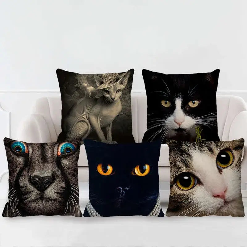 Cute cat sofa cotton linen cushion cover living room pillow case