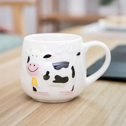Cute cow ceramic mug kitchen 3d animal coffee cup white & black