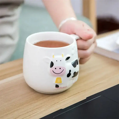 Cute cow ceramic mug kitchen 3d animal coffee cup white & black