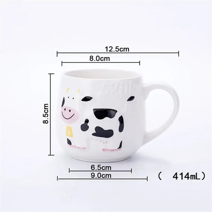 Cute cow ceramic mug kitchen 3d animal coffee cup white & black