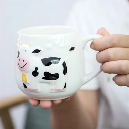 Cute cow ceramic mug kitchen 3d animal coffee cup white & black