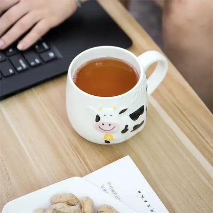 Cute cow ceramic mug kitchen 3d animal coffee cup white & black
