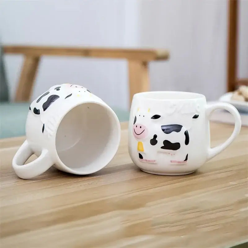 Cute cow ceramic mug kitchen 3d animal coffee cup white & black
