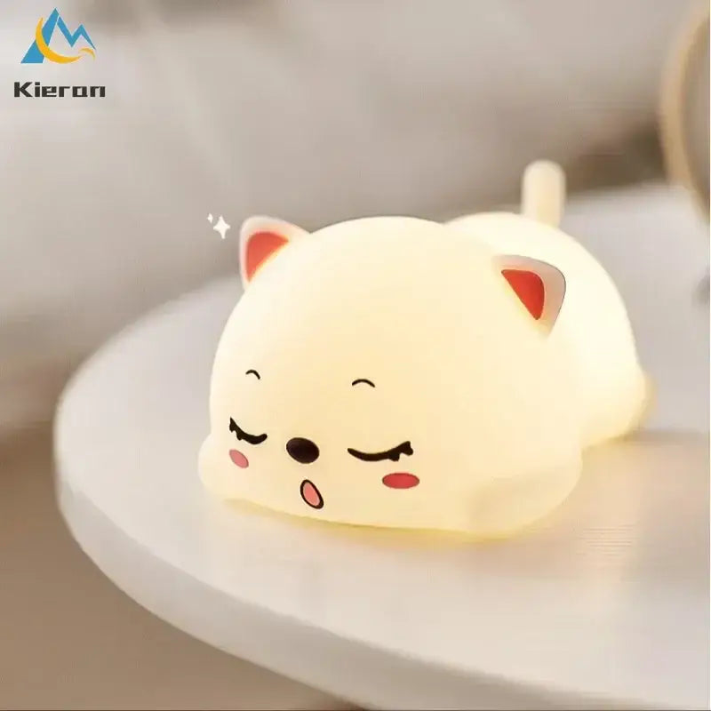 Cute cream cat silicone led night light bedroom decor