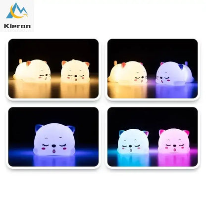Cute cream cat silicone led night light bedroom decor