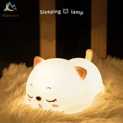 Cute cream cat silicone led night light bedroom decor