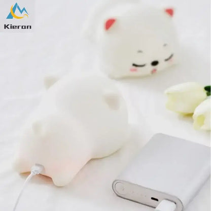 Cute cream cat silicone led night light bedroom decor