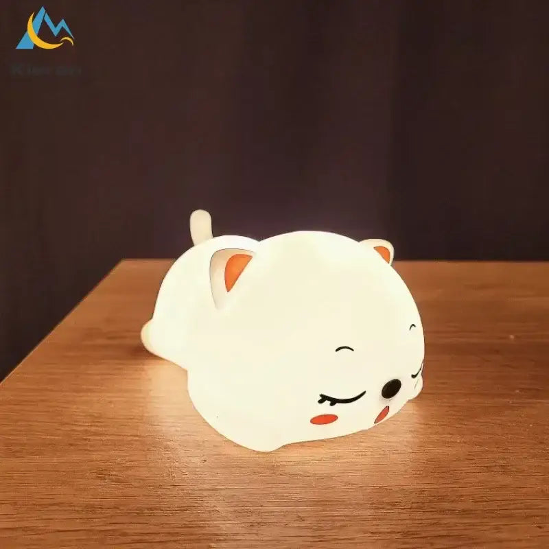 Cute cream cat silicone led night light bedroom decor