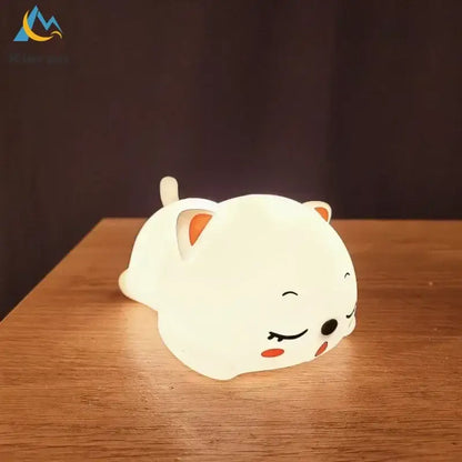 Cute cream cat silicone led night light bedroom decor
