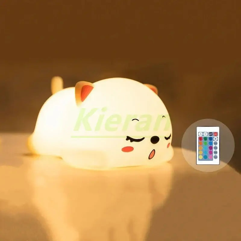 Cute cream cat silicone led night light bedroom decor