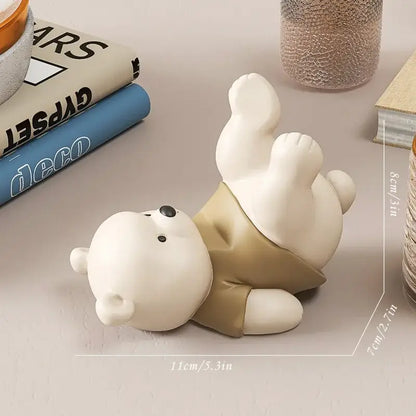 Cute cream ceramic bear cellphone stand bedroom desktop ornament