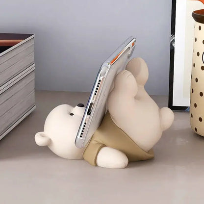 Cute cream ceramic bear cellphone stand bedroom desktop ornament