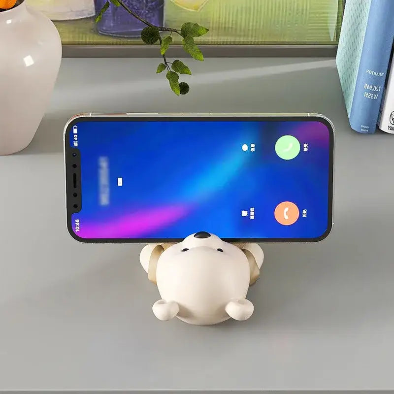 Cute cream ceramic bear cellphone stand bedroom desktop ornament