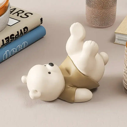 Cute cream ceramic bear cellphone stand bedroom desktop ornament