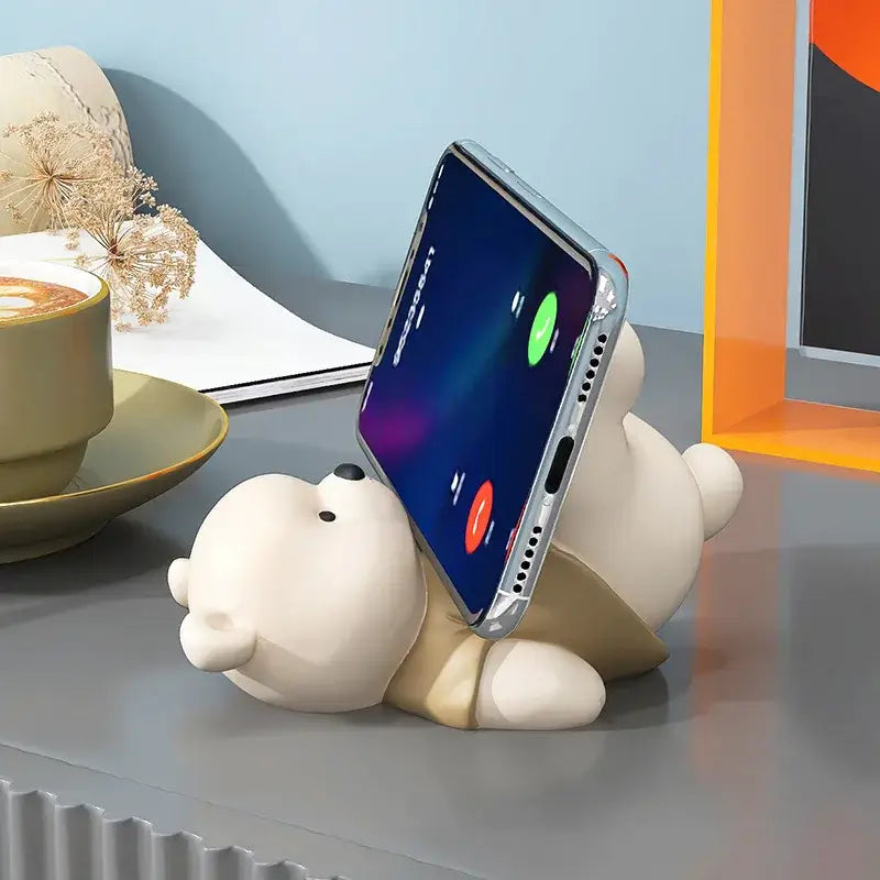 Cute cream ceramic bear cellphone stand bedroom desktop ornament
