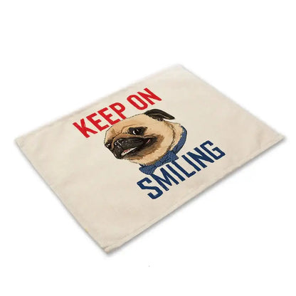 Cute dog linen dining mats set of 6 pug illustrations