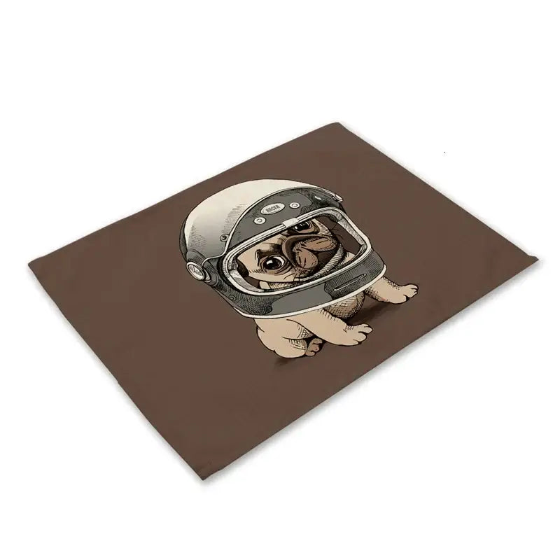 Cute dog linen dining mats set of 6 pug illustrations