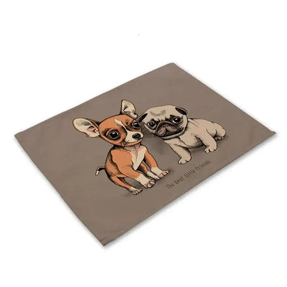 Cute dog linen dining mats set of 6 pug illustrations