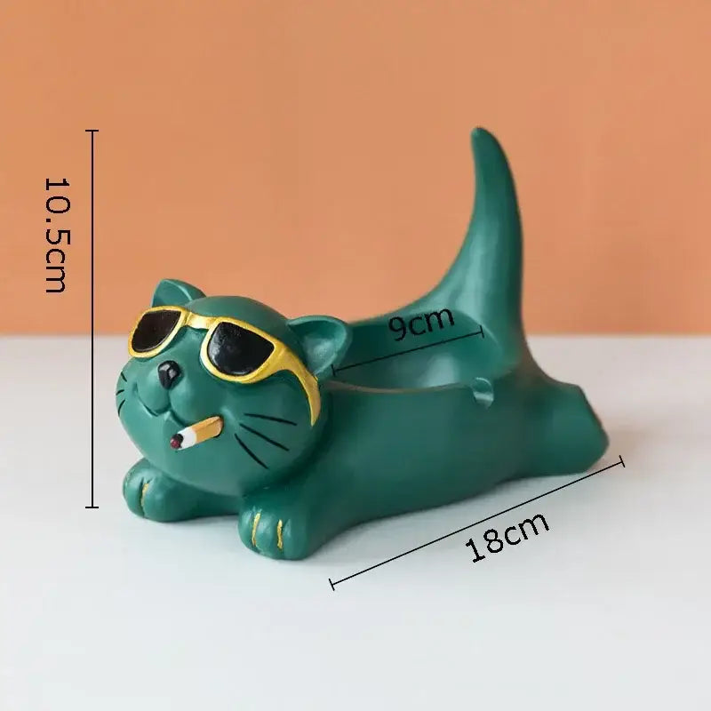 Cute glasses cat ashtray – living room resin figurine decor