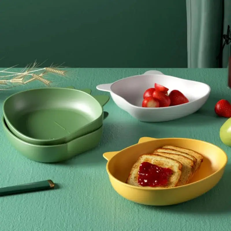 Cute green bear shape fruit plate set of 4 kitchen snack dish