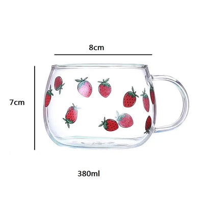 Cute letter glass mug kitchen printed fruit and flower drinkware