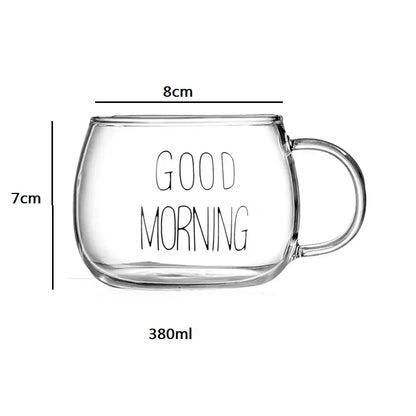 Cute letter glass mug kitchen printed fruit and flower drinkware