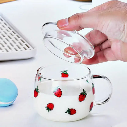Cute letter glass mug kitchen printed fruit and flower drinkware