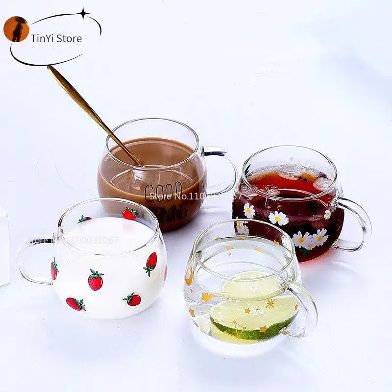 Cute letter glass mug kitchen printed fruit and flower drinkware