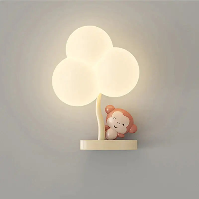 Cute monkey tree wall lamp bedroom cloud shape light