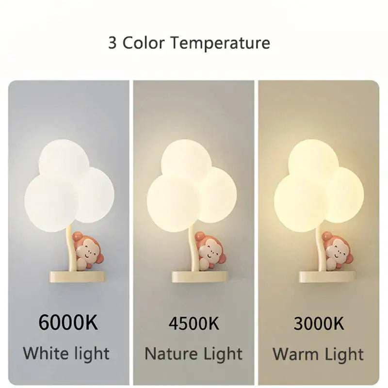Cute monkey tree wall lamp bedroom cloud shape light