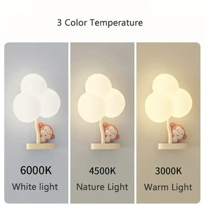 Cute monkey tree wall lamp bedroom cloud shape light