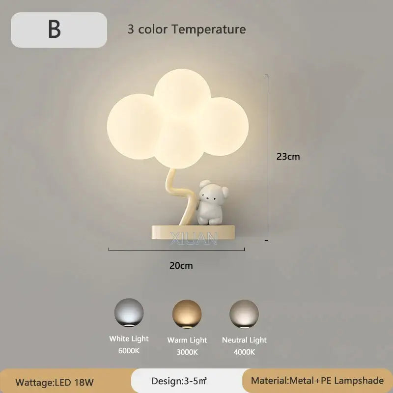 Cute monkey tree wall lamp bedroom cloud shape light
