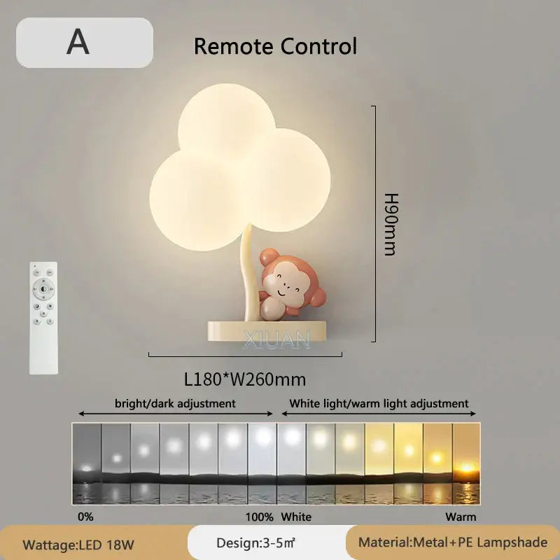 Cute monkey tree wall lamp bedroom cloud shape light