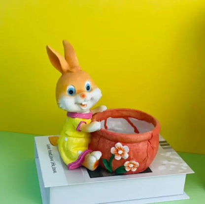 Cute orange ceramic bunny rabbit flower pot garden decor