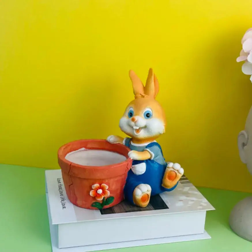 Cute orange ceramic bunny rabbit flower pot garden decor